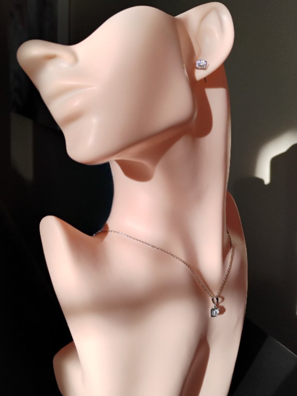 925 Silver Square Pendant Necklace Single-Hook Zirconia Earring Unisex